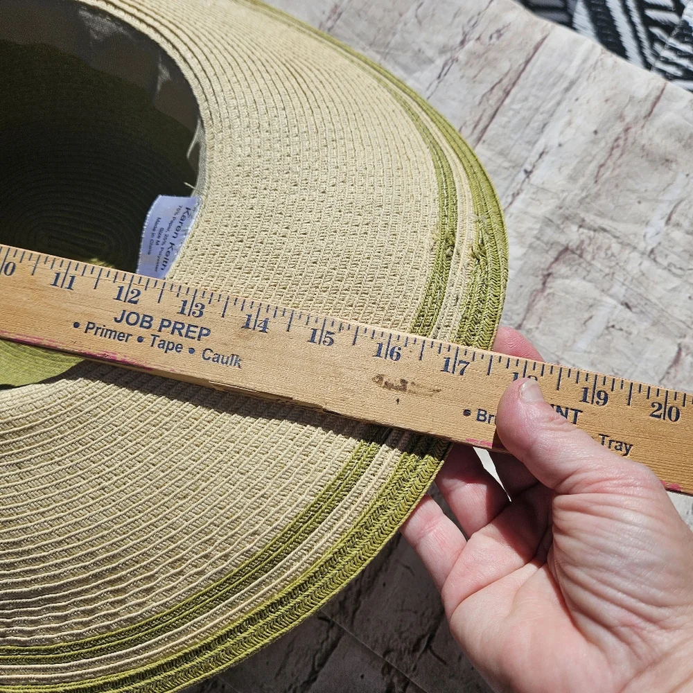 Karen KEITH Green STRAW wide Rim Straw Hat Medium Boho